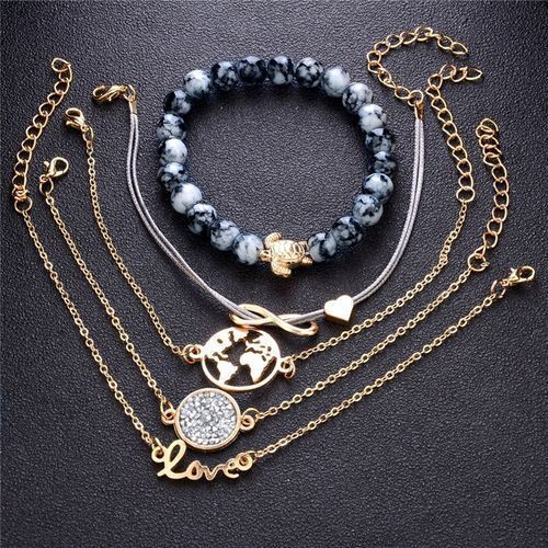5pcs/set Fashion Natural stone beads chains Bracelets Set For Women