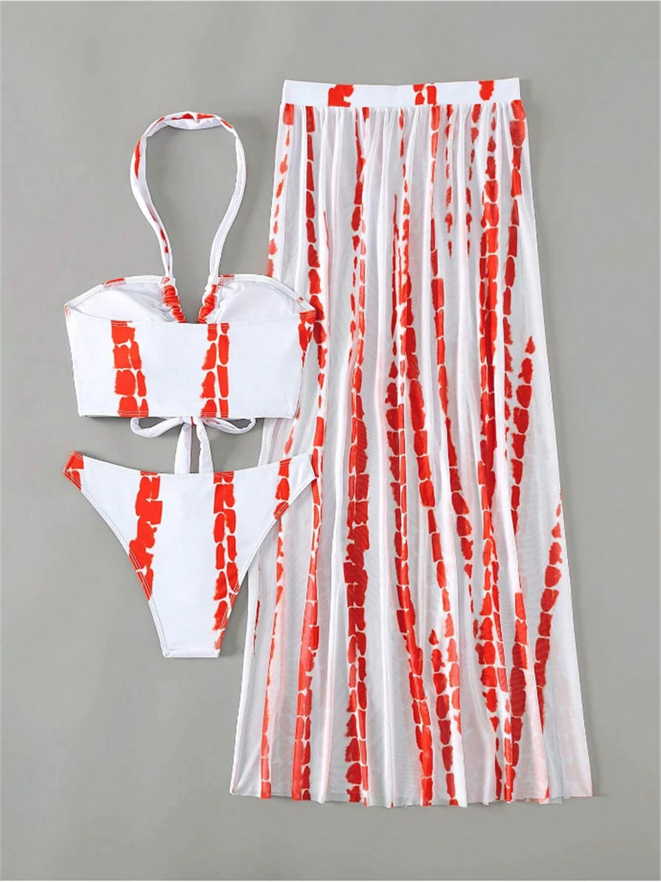 3 Pieces Tie Dye Cross Bikini Women Halter Swimsuit & Cover Up Pants Beachwear
