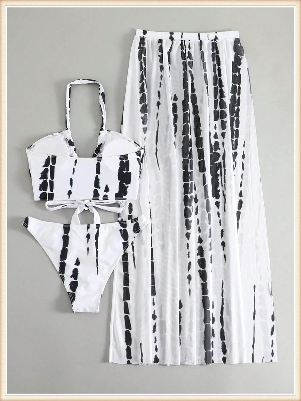 3 Pieces Tie Dye Cross Bikini Women Halter Swimsuit & Cover Up Pants Beachwear