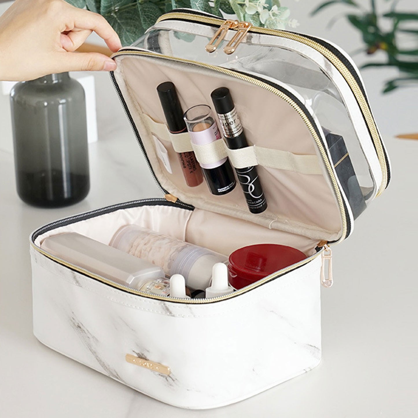 Multifunction Travel Makeup Fashion Cosmetic Bag With Two Zippers