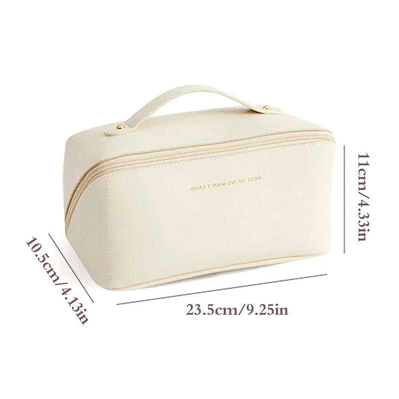 Large Leather Travel Organizer and Cosmetic Bag for Women