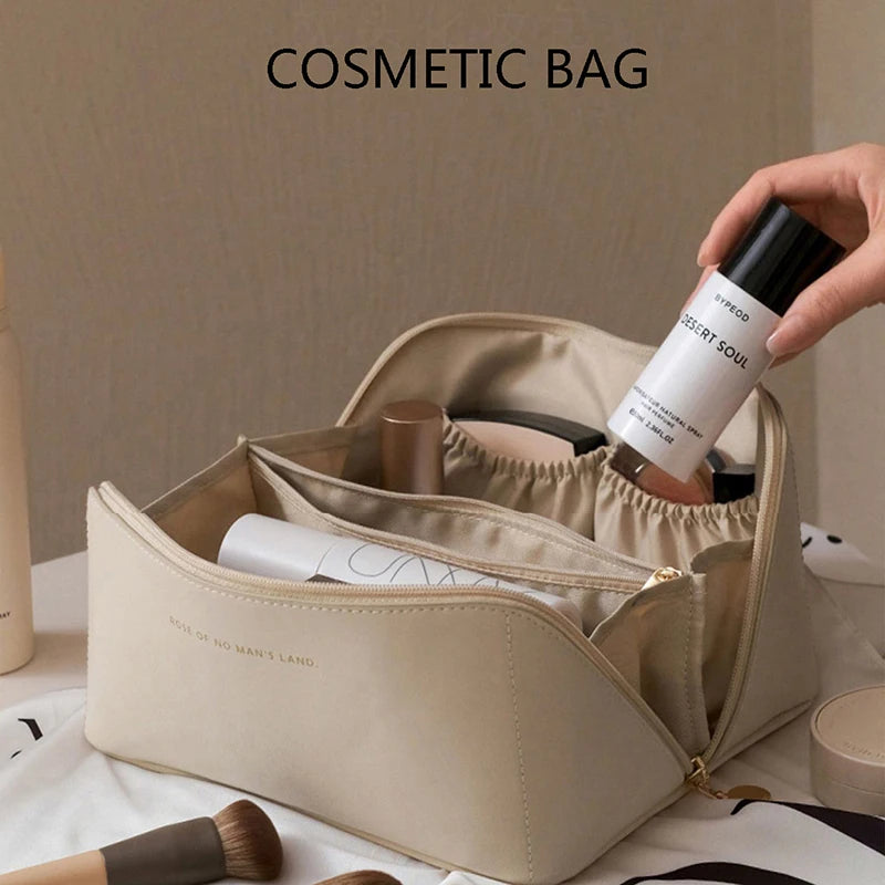 Large Leather Travel Organizer and Cosmetic Bag for Women