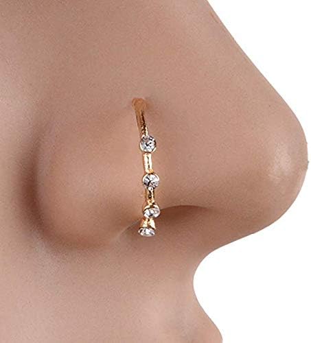 Gold Silver Thin Four Diamond Clear Crystal Nose Ring Stud Hoop-Sparkly Crystal Nose Ring