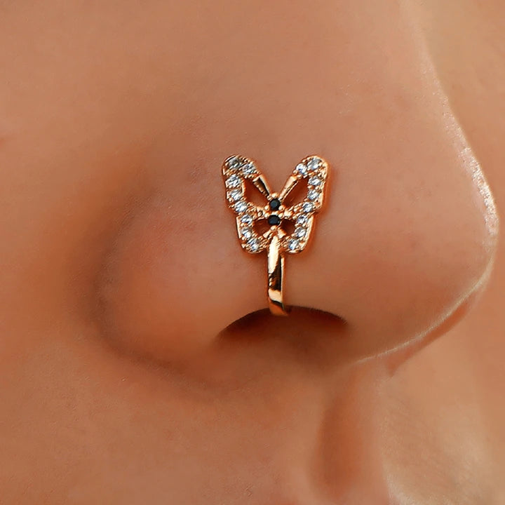 Crystal Butterfly Fake Nose Ring Non Piercing Clip Nose Ring