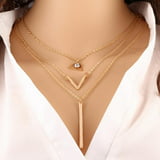 Gold Layered Pendant Long Necklace, 3 Layer Choker Necklace Chain Pendant Jewelry for Women