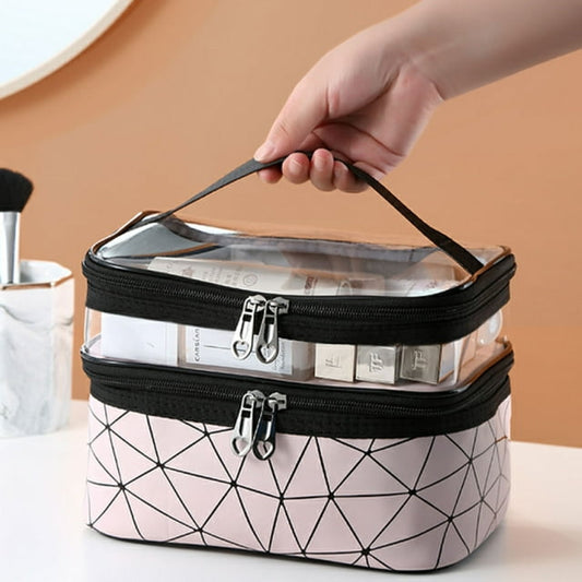 Multifunction Travel Makeup Fashion Cosmetic Bag With Two Zippers