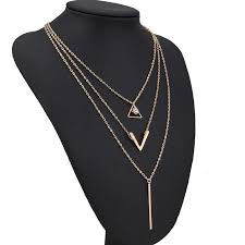 Gold Layered Pendant Long Necklace, 3 Layer Choker Necklace Chain Pendant Jewelry for Women