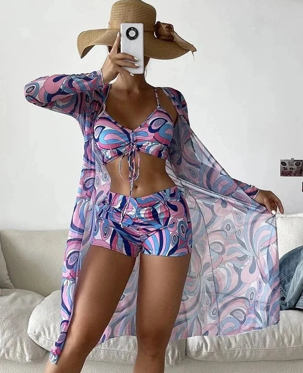 Summer Print Beach Wear Three-Piece Bathing Swim Suits