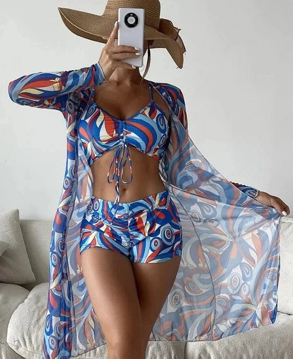 Summer Print Beach Wear Three-Piece Bathing Swim Suits