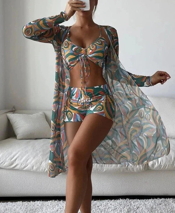 Summer Print Beach Wear Three-Piece Bathing Swim Suits