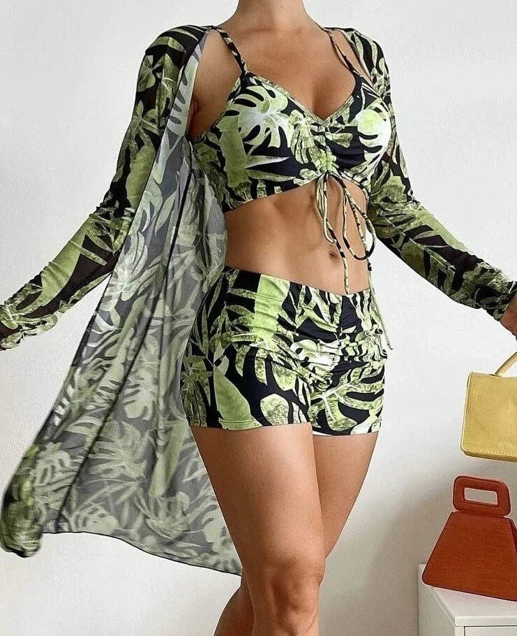 Summer Print Beach Wear Three-Piece Bathing Swim Suits