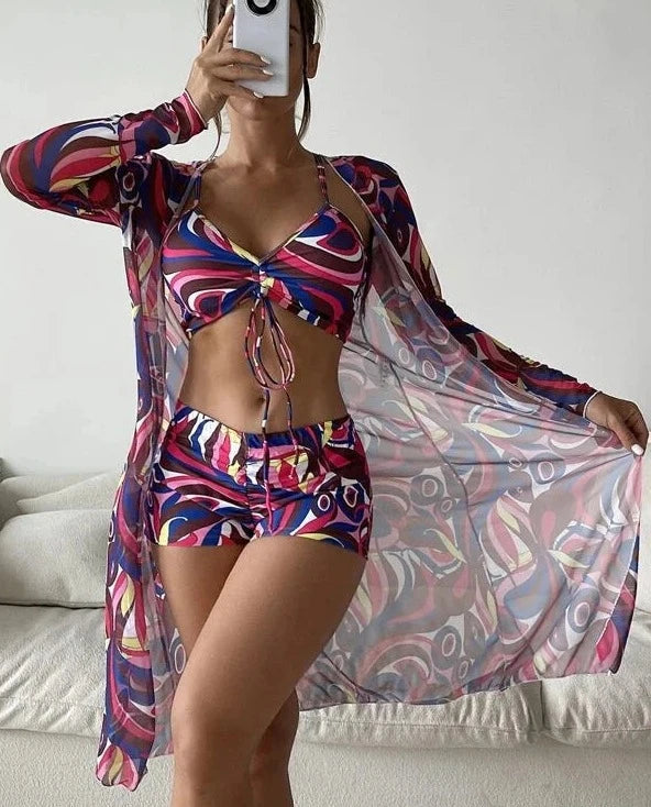 Summer Print Beach Wear Three-Piece Bathing Swim Suits