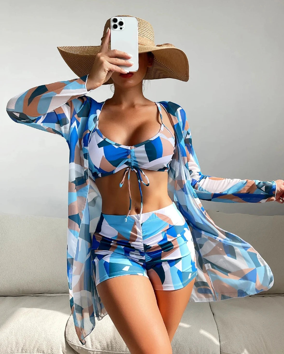 Summer Print Beach Wear Three-Piece Bathing Swim Suits